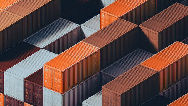 View of stacked industrial containers in storage area