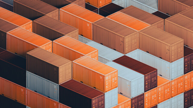 View of stacked industrial containers in storage area