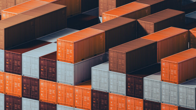 View of stacked industrial containers in storage area