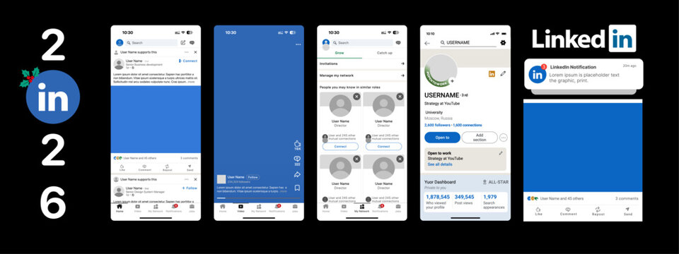 LinkedIn social media app template. iPhone 16e with LinkedIn mockup, LinkedIn template screen frame with shadow on dark and light color mode, User Interface mockup template. Smartphone