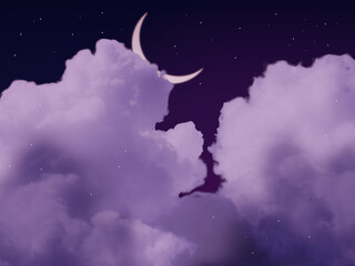 Naklejka premium Photo of night sky with clouds and moon
