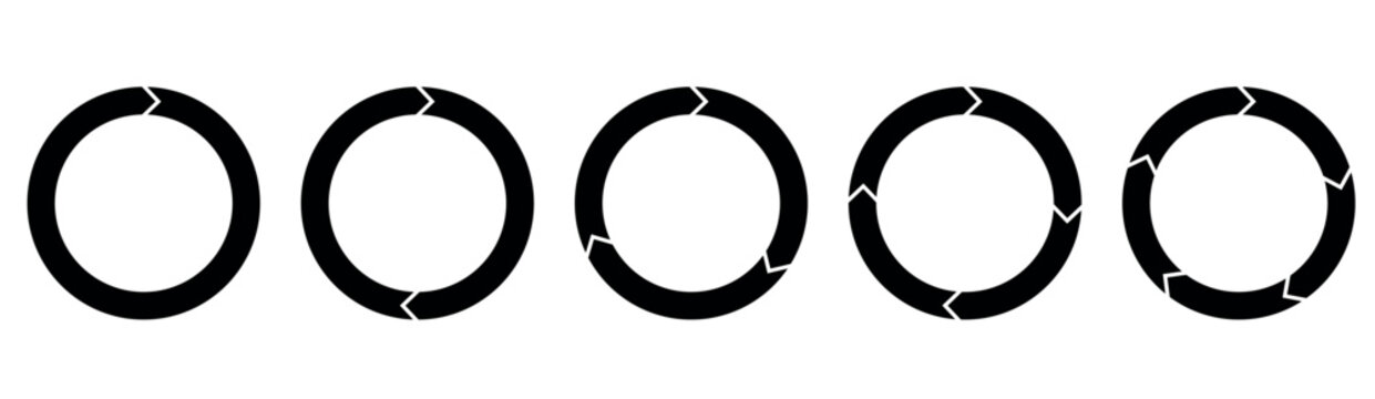 Circle diagram infographic set. Rotation round cycle vector scheme process template. 2, 3, 4, 5 parts.