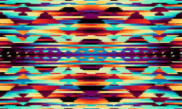 Ikat, Adras seamless ethnic pattern. Uzbekistan, Tajikistan, Boho, Asia. Vector Illustration for greeting cards, printing for textile design, wallpaper, surface