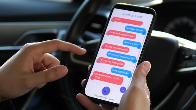A practical demonstration of modern AI interaction. The footage captures the realistic use of an AI chat recording voice messages that instantly convert to text for clear communication.
