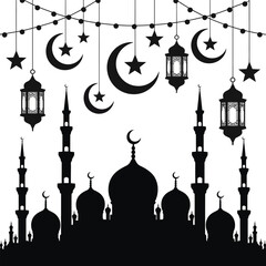 Festive islamic silhouette illustration for ramadan or eid celebration