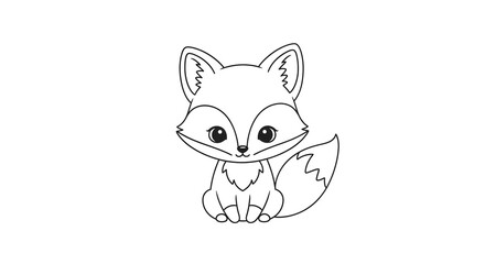 Obraz premium Black and white outline illustration of a cute sitting fox, perfect for children's coloring pages, crafts, or educational materials.