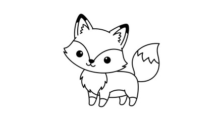 Obraz premium Clean black and white outline of a standing fox with simple details, suitable for children's books, icons, and coloring activities.