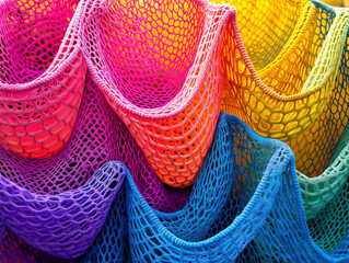 An artistic soccer goal net showcasing abstract, undulating shapes
