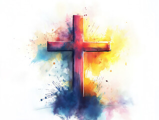 Gentle abstract brush strokes framing a soft watercolor cross