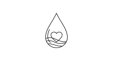 Blood Drop with Heart Icon, Medical Donation Symbol, Health & Care Emblem