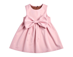 A sleeveless, pastel pink dress featuring a large bow on the front
