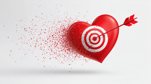 An arrow pierced my heart. Goal. Vector graphic for EPPS 10. The heart emblem is red. isolated against a white backdrop. romantic. backdrop of love. Valentine's Day is February 14. I adore you.