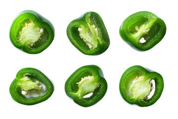 Sliced Jalapeno Peppers Showing Seeds and Texture Isolated on Transparent Background