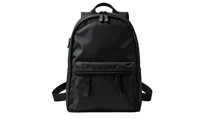Naklejka premium Front view of a dark gray, compact backpack with a small pocket and adjustable straps. Clean lines with a minimalist design
