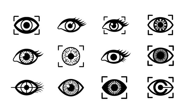 Retina scan eye silhouette icon set vision security vector