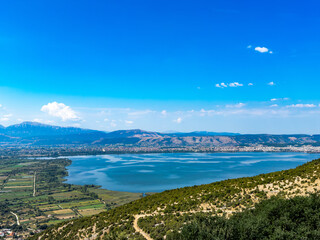Panoramic view of Lake Pamvotida near Ioannina, Epirus, Greece