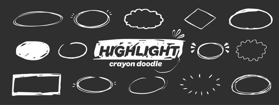 Highlight scribble chalk hand drawn round rough thin frames. Freehand ovals doodle. Chalk pencil ellipse frames, 