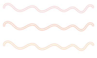 Three neon ribbons in red and red shades glowing brightly, isolated on a transparent PNG background. Vibrant and dynamic neon light effect.