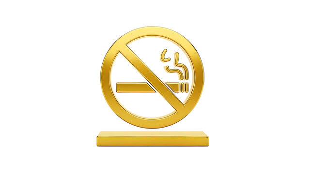 Golden no smoking sign with a stylized cigarette, symbolizing health and prohibition Transparent background