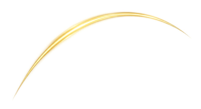 Golden glowing light trail swoosh curve on transparent background