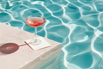 Obraz premium Card mockup cocktail glass pool.
