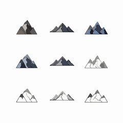 Mountain landmark vector icon set in duotone and thin line styles with editable stroke
