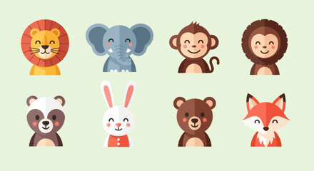 Fototapeta premium Cartoon animal faces collection with various species.