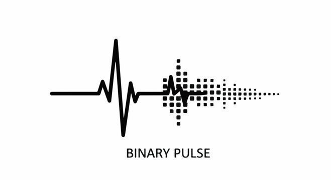 Digital pulsewave and binary code merging to represent data flow and technology.