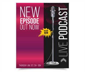 Retro vintage templates with microphones for online radio podcast and live broadcast, Podcast logo design 