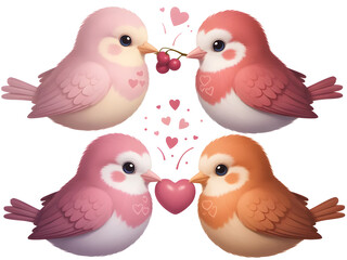 Set of Cute Birds Love and Valentine&rsquo;s Day Illustration Isolated on White Background