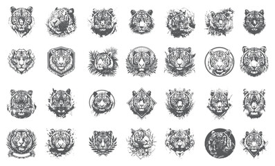 Vintage Tiger Face Illustrations, Wild Animal Mascot Bundle