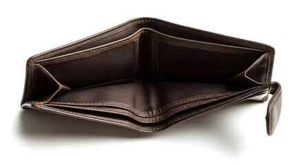 Open Empty Wallet Representing Lack of Money Isolated on White