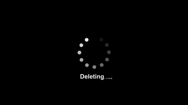 Deleting progress loading bar computer screen animation isolated on black background. concept with alpha channel. Loading circle animation. Seamless Loop. Dots, circle and animation icon for. 4k 