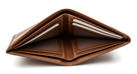 Empty Leather Wallet Symbolizing Financial Crisis Isolated