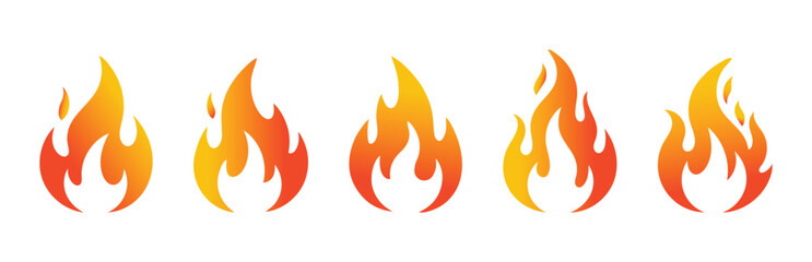 Fire flame icon set. Abstract red and orange gradient flames vector collection for UI, UX, Web, Mobile app design