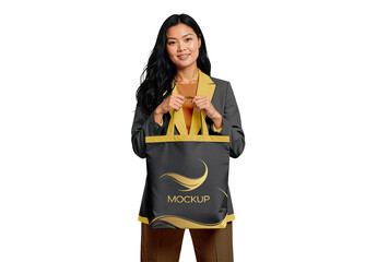 Woman Holding Tote Bag Mockup