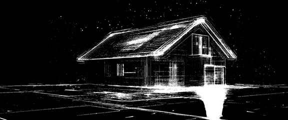 Vector old house in grange on black background