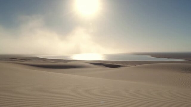 Arid Landscape Distortion Wide, cinematic shot emphasizing the vast, desolate desert with shimmering atmospheric effects.
