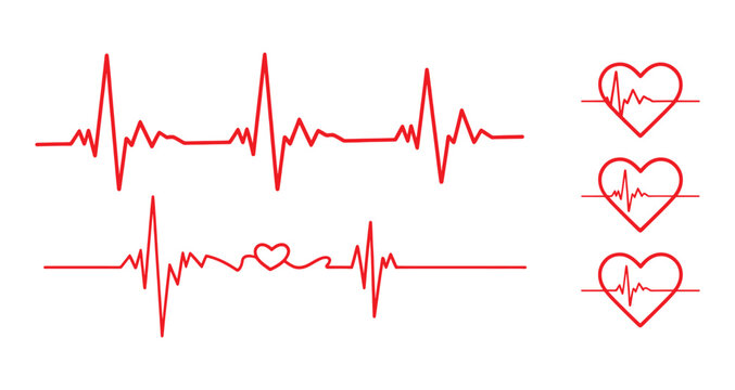 Heart rate pulse graph. Heartbeat icon. ECG, EKG test report. Electrocardiogram line symbol. Heart rhythm sign. Transparent png and vector illustration
