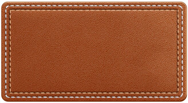 Brown Stitched Leather Label Patch Mockup