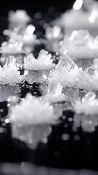Abstract Geometric Patterns Focus on the mesmerizing, non-representational shapes and textures created by the crystallizing salt, emphasizing their delicate and geometric beauty.