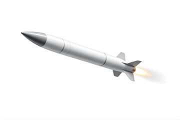 Photorealistic Mid-Flight Rocket-Powered Missile Isolated on White
