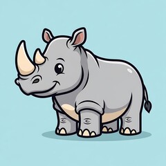 Obraz premium Cartoon Rhinoceros Illustration on Blue Background.