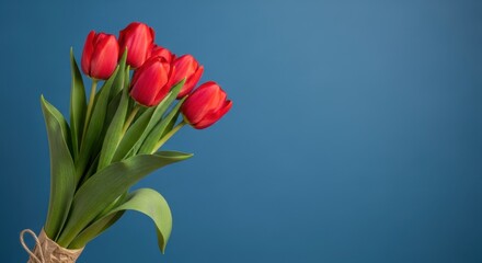 Mother's day minimal poster with red tulips bouquet