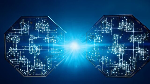 Futuristic Circuit Boards Connecting with Light Burst