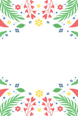 Colorful Floral Border White Background Spring Summer Botanical Frame Design