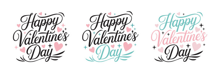 Obraz premium Happy Valentines Day Sale lettering calligraphy with hearts shape. Valentine's Day holiday lettering, vector illustration. Templates for celebration, ads, branding, banner, cover, label, poster, sales