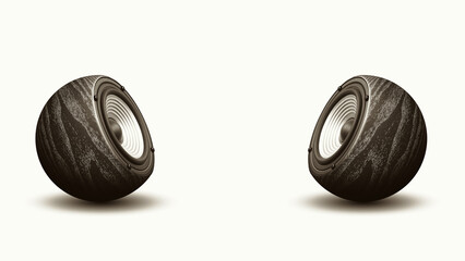 A banner with two spherical speakers on the edges and a free space in the center for your design.