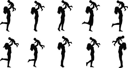 Silhouettes of a Woman Lifting a Child in Various Dynamic Poses