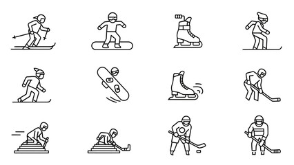 Obraz premium Snowboarder and Skier Action Poses Illustration Set.